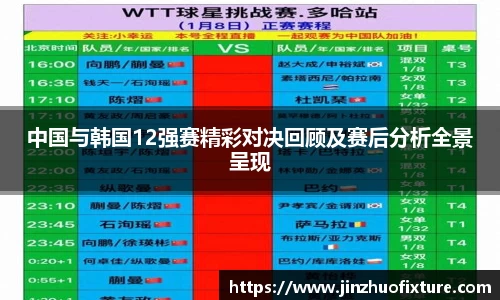 中国与韩国12强赛精彩对决回顾及赛后分析全景呈现
